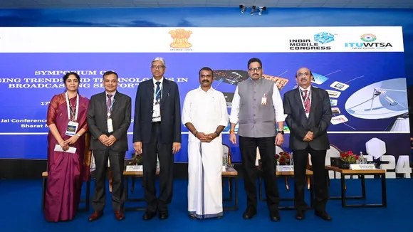 Minister of State for Information and Broadcasting Dr L Murugan, I&B secretary Sanjay Jaju at a symposium on Emerging Trends and Technologies in Broadcasting Sector organised by Telecom Regulatory Authority of India