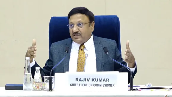 Chief Election Commissioner Rajiv Kumar addressing the press conference on Tuesday, October 15, 2024.